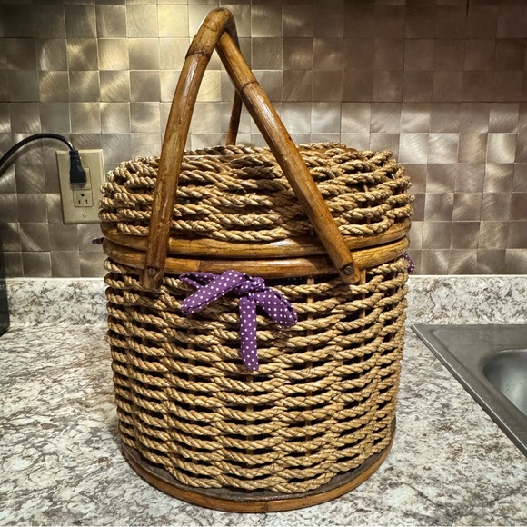 Woven Basket with Purple Lining & accent - Picture 2 of 16